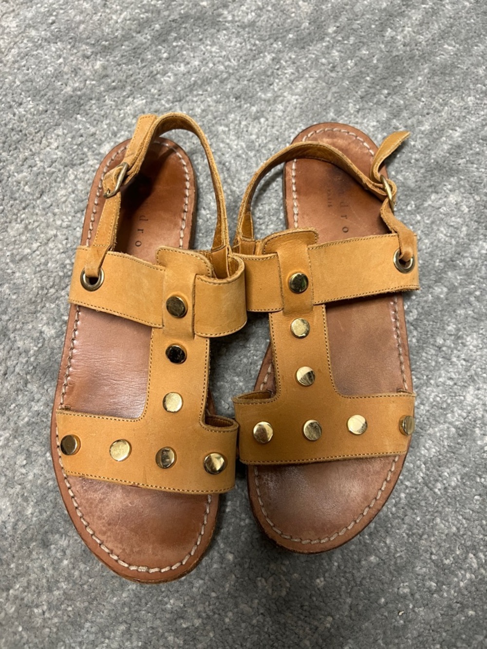 Sandro Studded Tan Leather Sandals